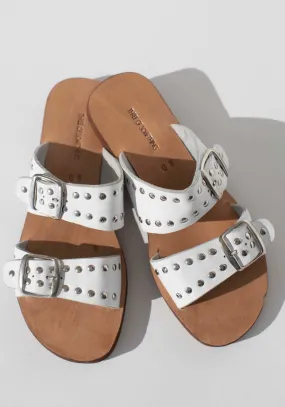 Voyager White Stud Leather Slide