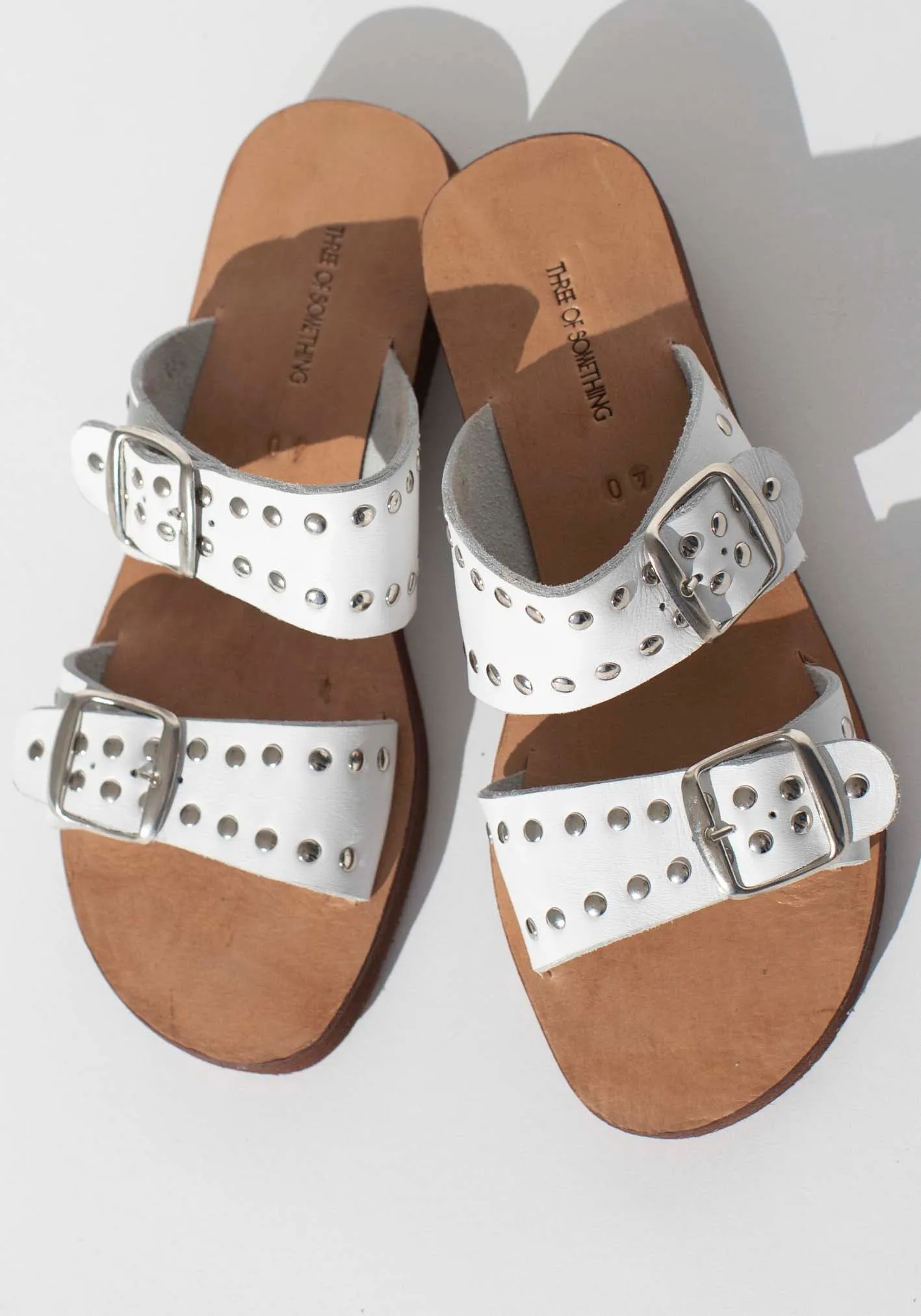Voyager White Stud Leather Slide