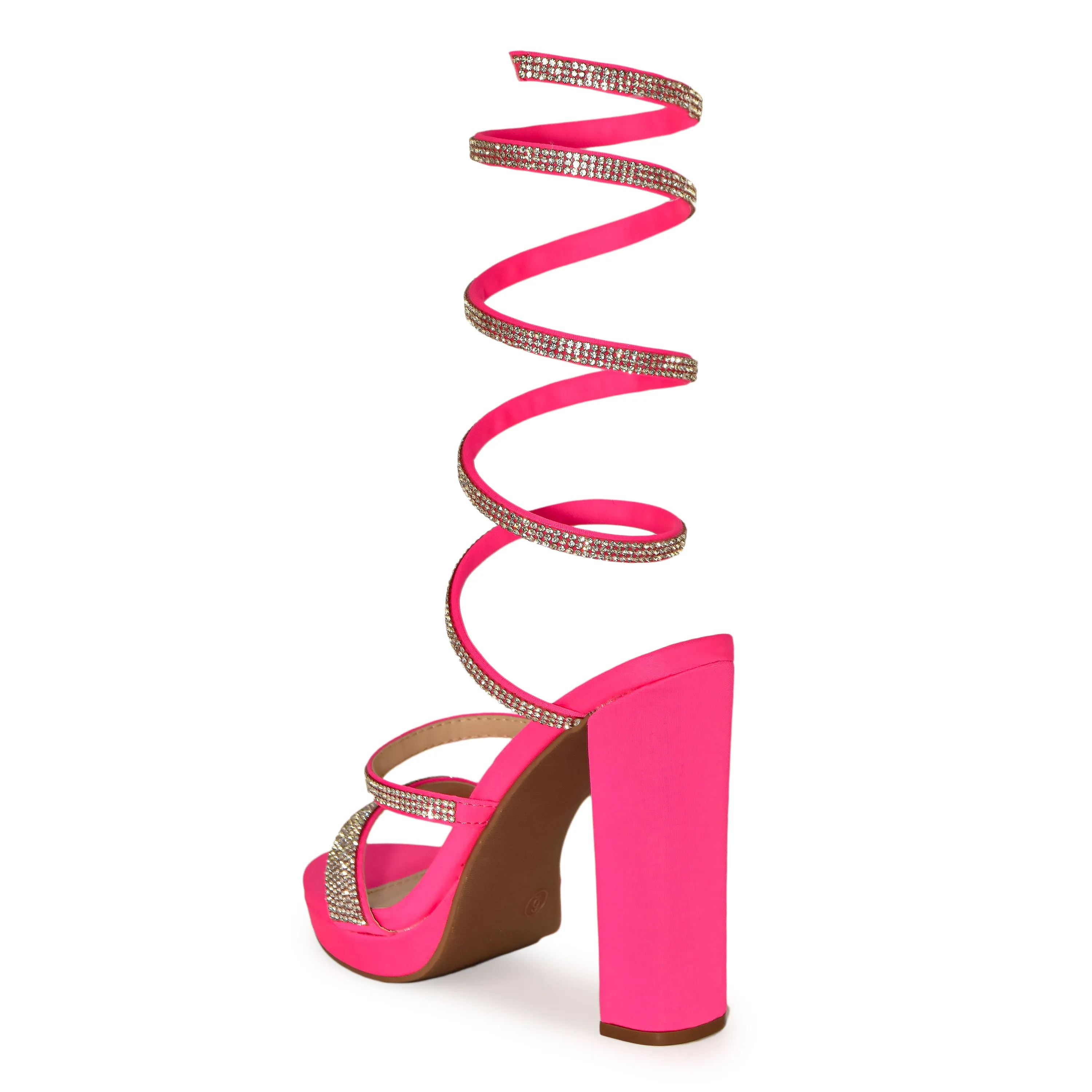 Wild Diva Women's Embelisshed Rhinestone Coil Wrap Around Spiral Ankle Strap Platform Chunky Block Heels