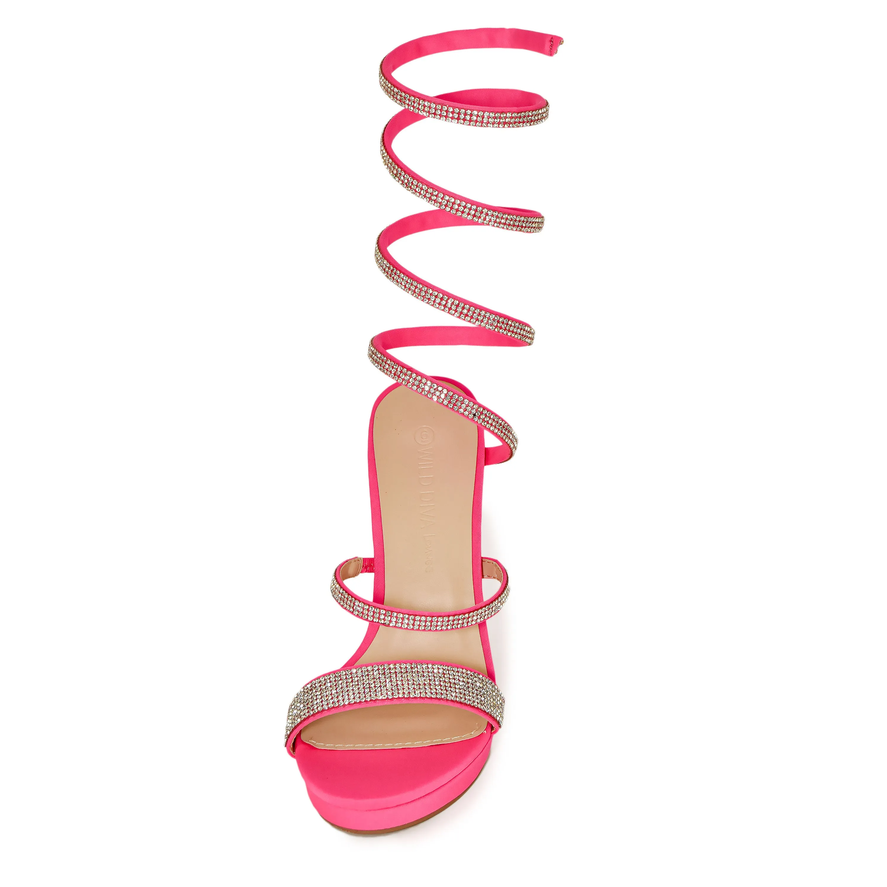 Wild Diva Women's Embelisshed Rhinestone Coil Wrap Around Spiral Ankle Strap Platform Chunky Block Heels