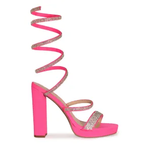 Wild Diva Women's Embelisshed Rhinestone Coil Wrap Around Spiral Ankle Strap Platform Chunky Block Heels