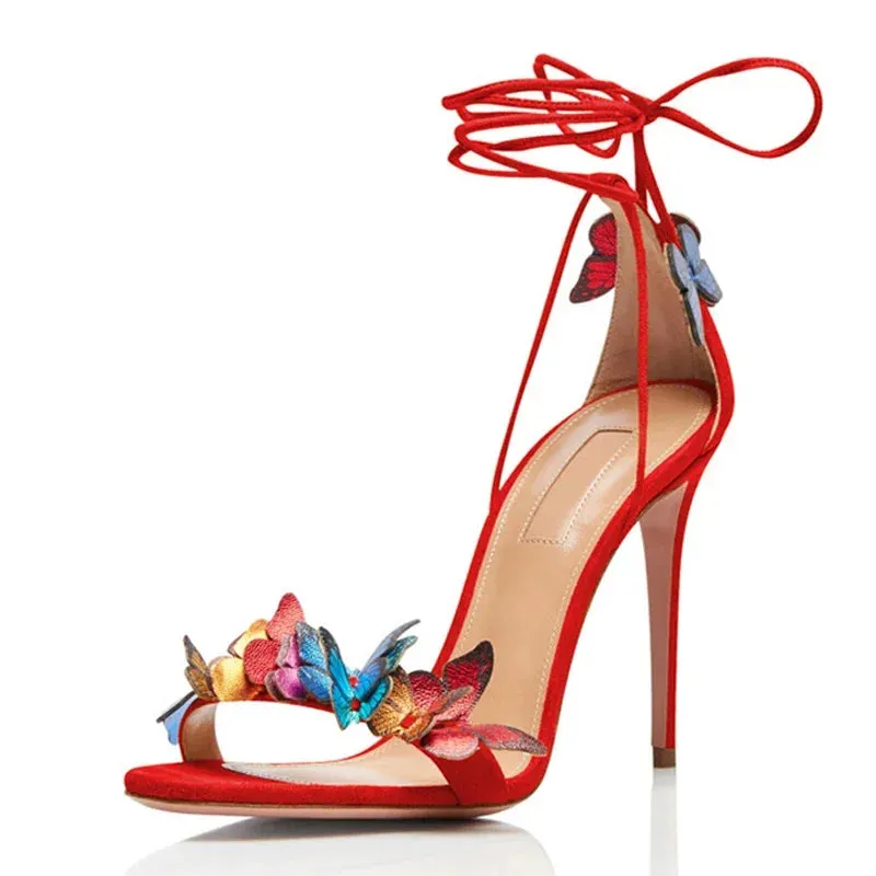 Wjczt New Luxury Design Cross Strap Sandals Women Summer Fashion Butterfly Open Toe Elegant High Heels Wedding Banquet Shoes for Women