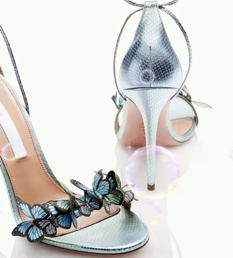 Wjczt New Luxury Design Cross Strap Sandals Women Summer Fashion Butterfly Open Toe Elegant High Heels Wedding Banquet Shoes for Women