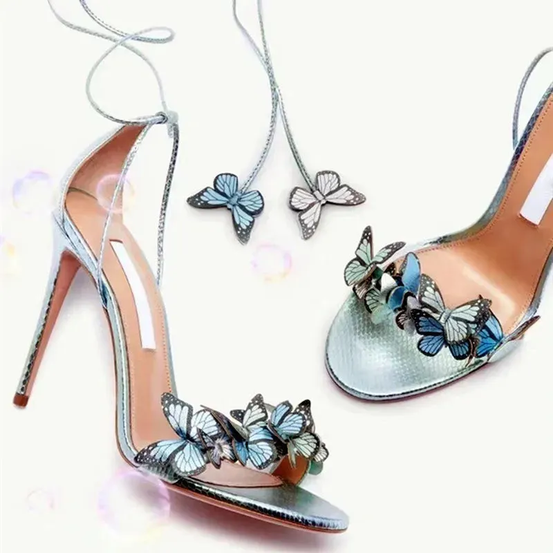 Wjczt New Luxury Design Cross Strap Sandals Women Summer Fashion Butterfly Open Toe Elegant High Heels Wedding Banquet Shoes for Women