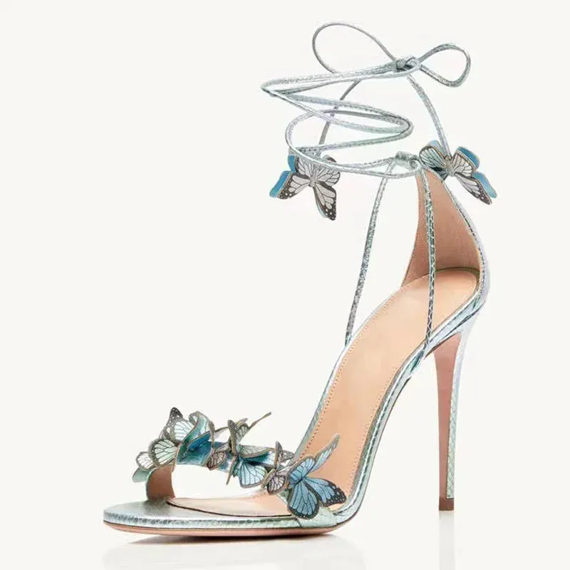 Wjczt New Luxury Design Cross Strap Sandals Women Summer Fashion Butterfly Open Toe Elegant High Heels Wedding Banquet Shoes for Women