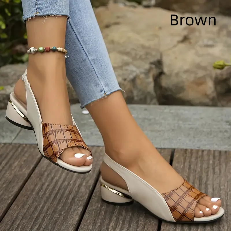 Women's Peep Toe Low Block Heel Sandals